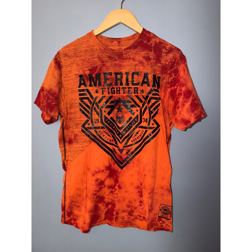 American Fighter Mens Orange Red Tie Dye Training Division Graphic T-Shirt Large